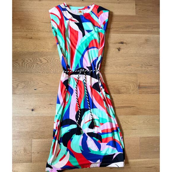 Farm Rio Tropical Tee Dress M | Belted Midi Cotton Statement Print - Picture 1 of 13